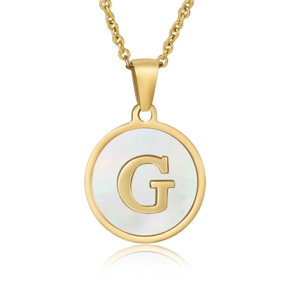 Letter “I” Initial Pendant 18k Gold Plated Real Mother Pearl A, B, C, D, View 3